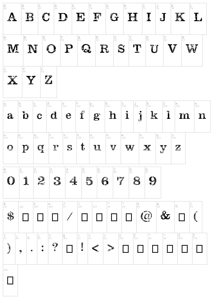Megeon Grunge font map